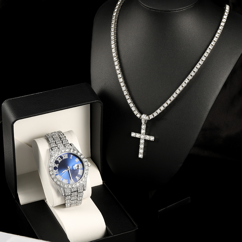 Jewelry Watches Silver - Stylish Quartz Watch Jewelry Set Hip-hop