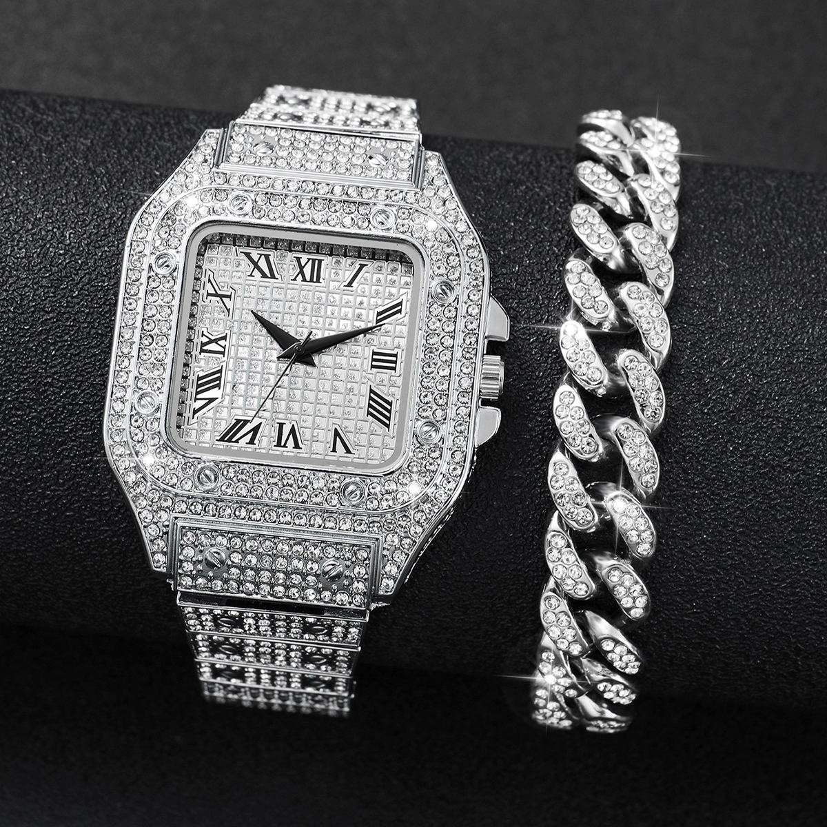 Jewelry Diamond Watches - 2PCS Iced Out Square Watch &