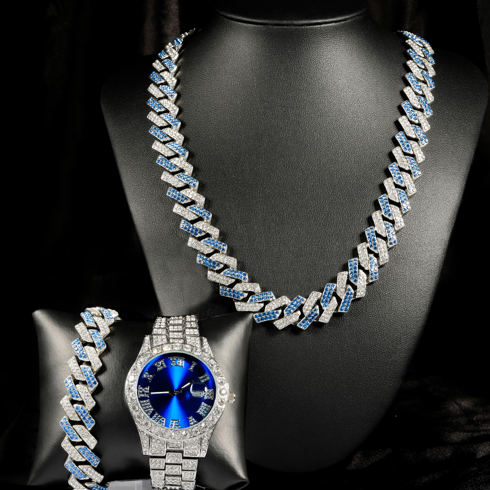 Jewelry Watches Silver - 3pcs Hip-hop Watch Jewelry Set Iced