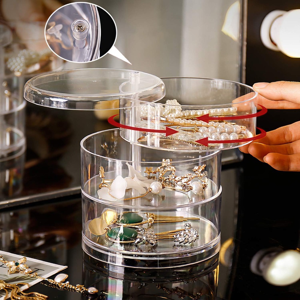 Jewelry & Watches Spółka Z Ograniczoną Odpowiedzialnością - 360 Rotating Jewelry Organizer Clear Plastic