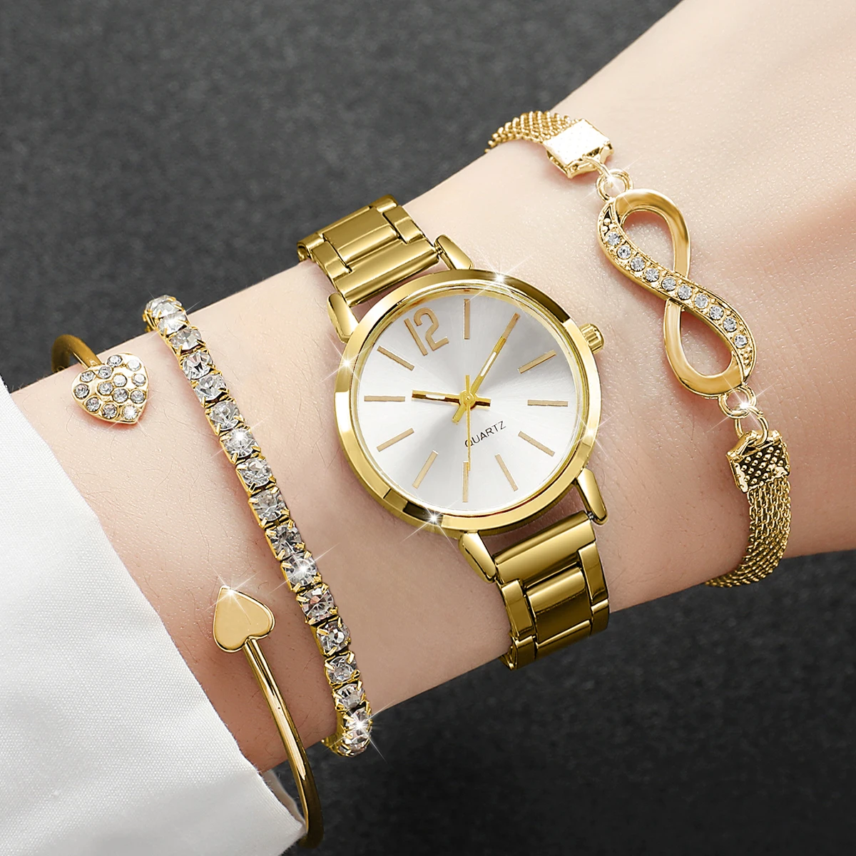 4PCS/Set Fashion Alloy Strap W - Jewelry Diamond Watches 리뷰 및 가격