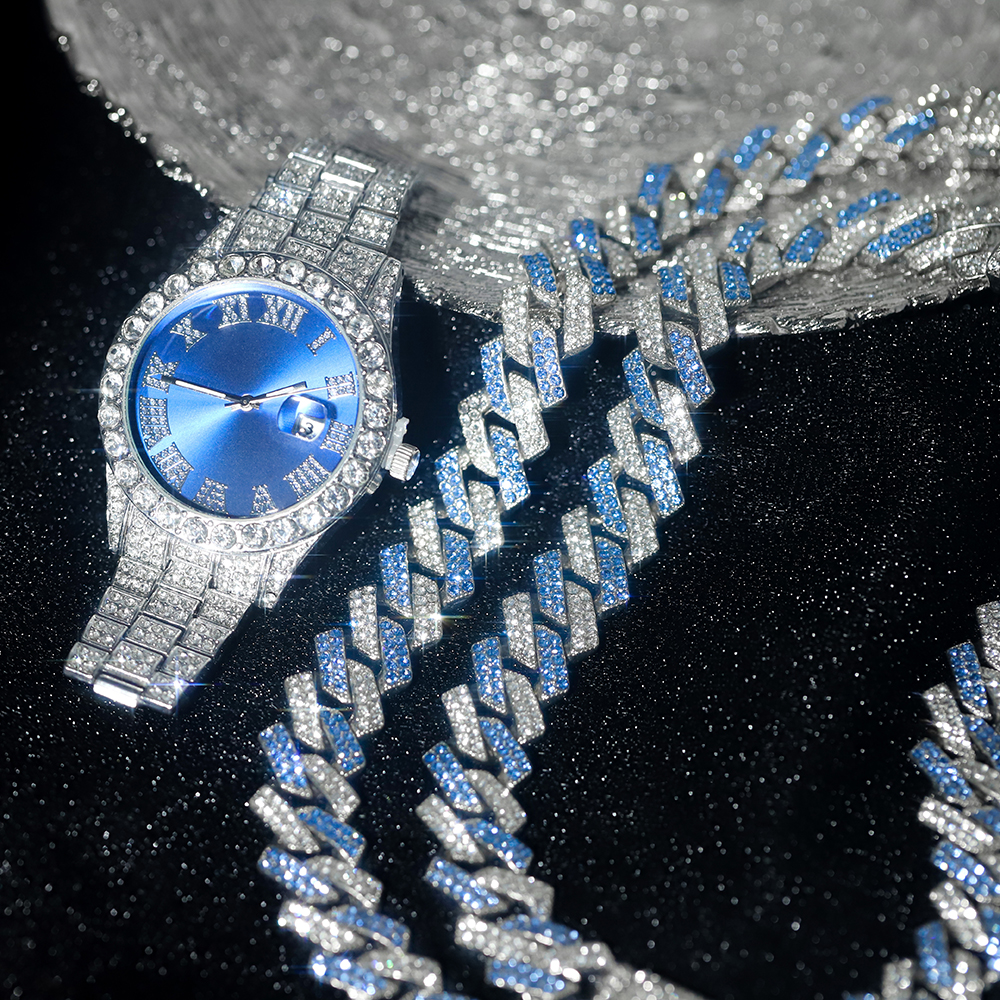 3pcs Hip-hop Watch Jewelry Set - Jewelry Watches Silver 리뷰 및 가격