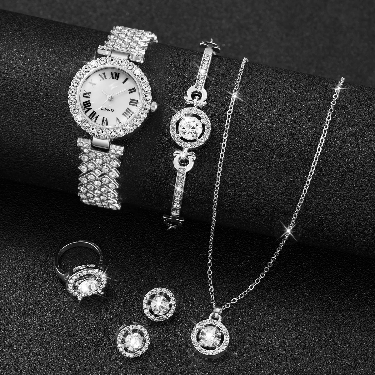 6PCS/Set Luxury Rhinestone Wom - Jewelry Watches Silver 리뷰 및 가격