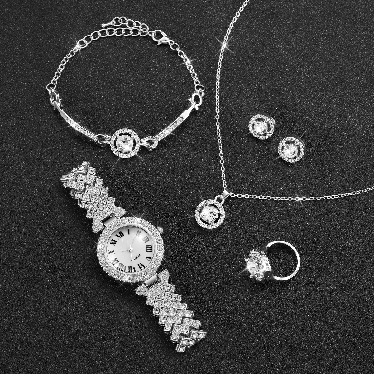 6PCS/Set Luxury Rhinestone Wom - Jewelry Watches Silver 리뷰 및 가격