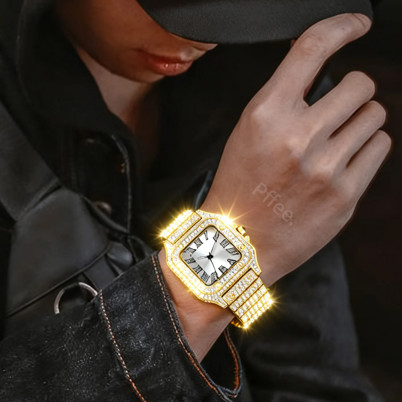 Pffee 18K HipHop Men Watches R - Jewelry Watches Silver 리뷰 및 가격